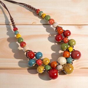 Multicolor Ceramic Bead Necklace - Women's Fashion Jewelry